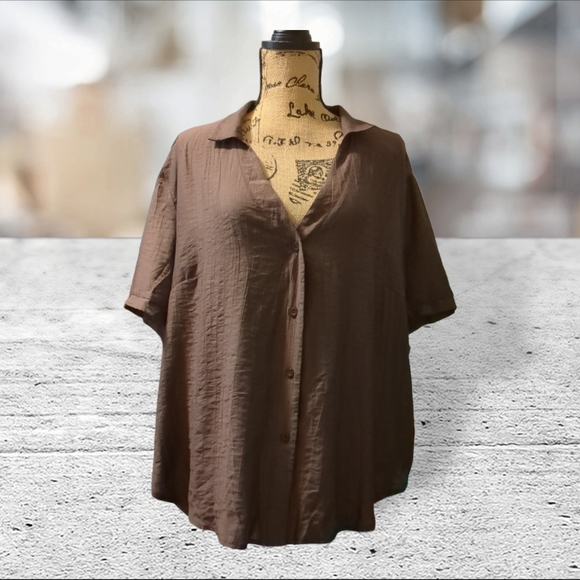 NWT EMERY ROSE short sleeve v-neck button down blouse top shirt SIZE 2X - Picture 2 of 16